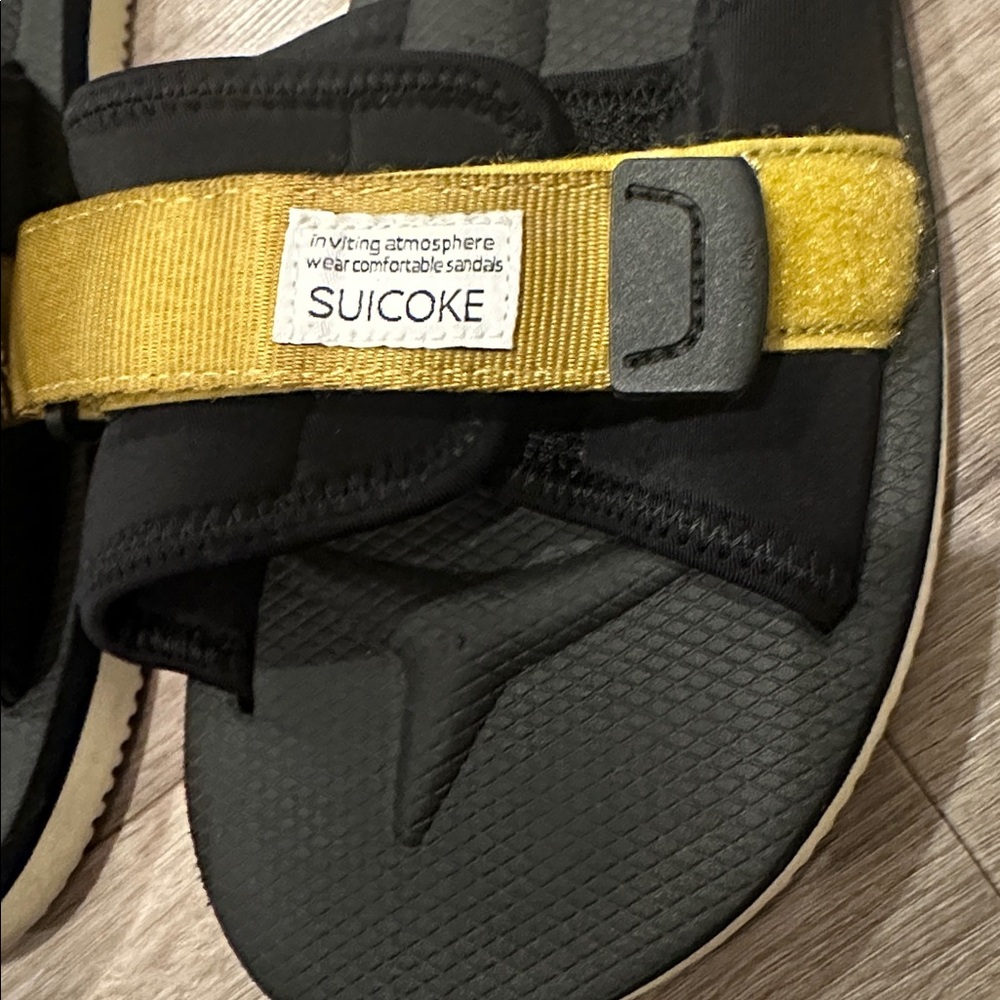 Suicoke Black and Gold Slide Sandals - Picture 2 of 4